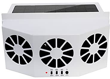 MACHSWON Solar Thin Window Fan Solar Powered Car Exhaust Fan with Three Fans 1.5W ABS White