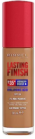 Rimmel London Lasting Finish 35H 420 Warm Toffee Foundation, langanhaltend, feuchtigkeitsspendend, vegane Formel, hohe Deckkraft, 30 ml