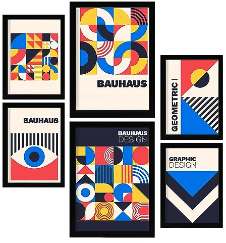 Nacnic Set von 6 Drucken im Bauhaus -Stil 6 Geometrische Designkollektionsabdrücke Ästhetische dekorative Drucke für Ihr Wohnzimmer, Schlafzimmer, Zuhause Größen A4 und A3
