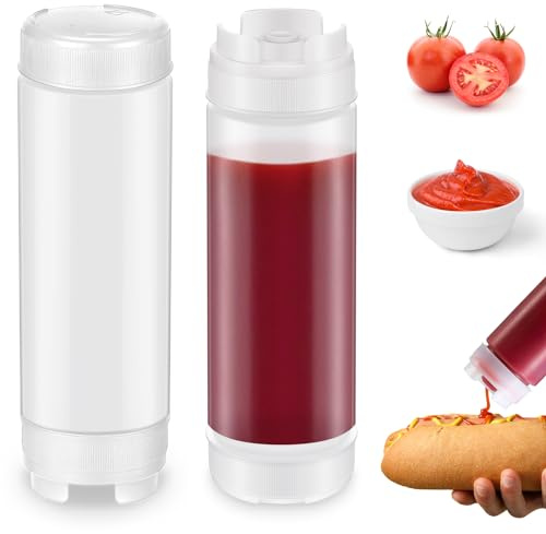Didaey 2 Pcs 20 oz Sauce Bottles, Inverted Squeeze Condiment Bottle,White
