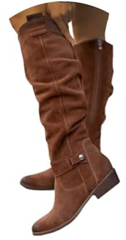 tinetill Stivali Al Ginocchio Donna Lungo Stivali Western in Pelle Scamosciata Stivali Sopra Il Ginocchio Stivali Lunghi Invernali Caldi Stivali da Cavaliere Vintage con Tacco Basso Cerniera Scarpe