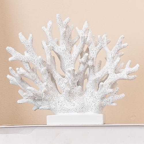 Elegondrar 14,8 cm H weiße Korallendekoration, Korallenriff-Dekor, Kunstharz-Korallenstatue, nautische Dekorationen für Zuhause, Schlafzimmer, Hochzeit, Badezimmer, Wohnzimmer, Ozean-Thema,