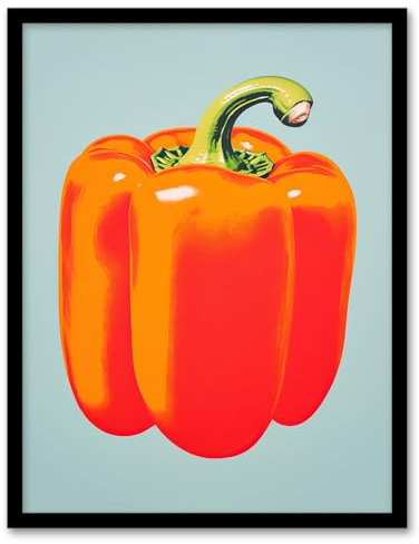 Wee Blue Coo Minimalist Bell Pepper Kitchen Orange Artwork Framed Wall Art Print A4