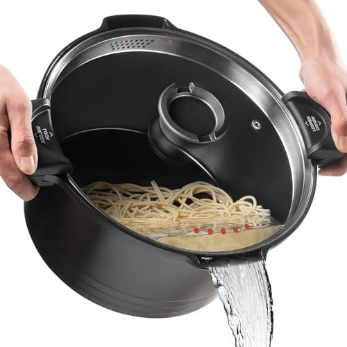 ACTIV CUISINE Pastatopf mit Siebdeckel, 8,5 l, Suppentopf aus Aluminiumguss, Antihaft-Keramikbeschichtung erleichtert die Reinigung mit Deckel aus gehärtetem Glas, spülmaschinenfest, Induktion,