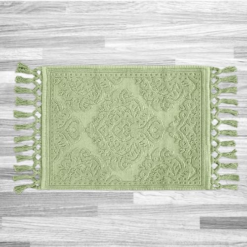 Jean Pierre - Ricardo Bath Mat, Woven Fringe Bathroom Rugs, 100% Cotton, Premium Bathroom Decor - Measures 21 x 41 - Sage Green