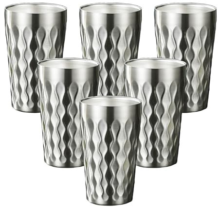 AGH 6 Stück Edelstahl-Kinderbecher, 340 ml, doppellagig, isoliert, Metall-Trinkbecher für Camping, Partys und Outdoor, mattes Silber