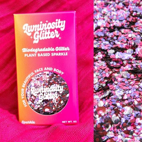 Sweetheart Eco Pink Biodegradable Festival Glitter - Face and Body Makeup - Pink & Purple - 6g Vegan Glitter Pot