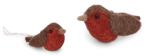 Én Gry & Sif - 2er Set kleine Vögelchen Rotkehlchen - Anhänger aus Filz - Deko für Frühling/Ostern/Weihnachten (rot/braunh), 10524