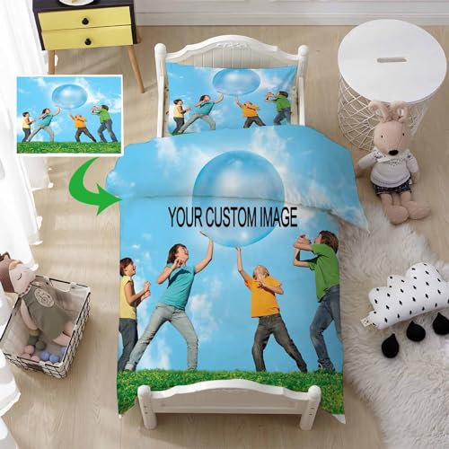 Qiqumax Personalisierte Bettwäsche Mit Eigenem Foto Name, Individuelles Bettwäsche Personalisiert Mit Namen, Gestalten Sie Ihre Bettwäsche Und Kissenbezüge Mit Eigenem Foto (135 x 200 cm)