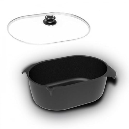 AMT Gastroguss 2er-Set Bräter, bestehend aus Bräter & Glasdeckel, 42 x 28 cm, nicht induktionsgeeignet, Lotan® Antihaft-Veredelung, Gusspfanne (Aluguss), AMZN-4228-2er-Set