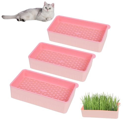 Niuoppy 3Pcs Cat Grass Planting Kit Growing, Indoor Hydroponic Cat Grass Planter, Plant Bowls for Cat Grass Catnip, Catnip Cat Grass Box No seeds (Pink)