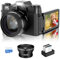 Compact 4K Digital Camera for Vlogging: 48MP Autofocus Vlogging Camera for Youtube with Flip Screen 16X Digital Zoom 32GB Memory Card and 2 Batteries Fit Beginners Teens & Adult Photography