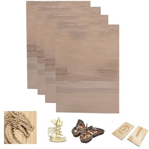 SCULPFUN 4 Stück Schwarznuss-Sperrholzplatten, 3 mm dicke Sperrholzplatte 30 cm * 20 cm unbehandeltes Holz für Bastelarbeiten, Lasergravur und Schnitt