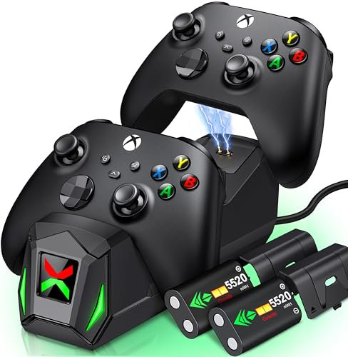 Dual Charging Dock with 2x5520 mWh Rechargeable Battery Packs for Xbox Series X|S,Xbox One/Elite/S|X Controller,Fast Charging X-box Controller Charger Station with LED Display & Overcharge Protection