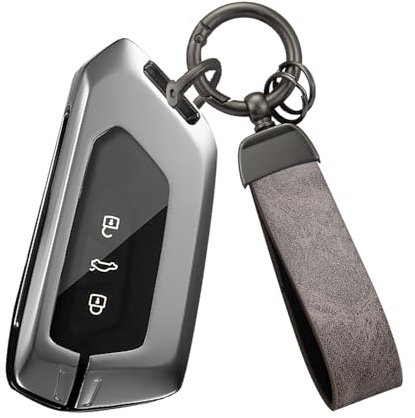 HIBEYO Keyless Autoschlüssel hülle Passt für VW Golf 8 Mk8 leder Schlüsselhülle Schutzhülle Passt für Skoda Octavia 8 Seat Leon MK4 Ateca Tarraco Schlüssel Gehäuse mit Schlüsselanhänger-Grau