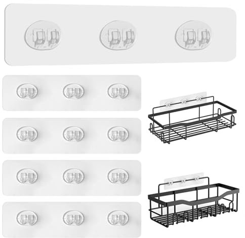 LSOSVSEU Ganci adesivi di ricambio per portaoggetti da doccia, adesivi impermeabili per box doccia, strisce adesive per doccia senza fori, organizer per doccia e rack da cucina (5 pezzi, 3 ganci)