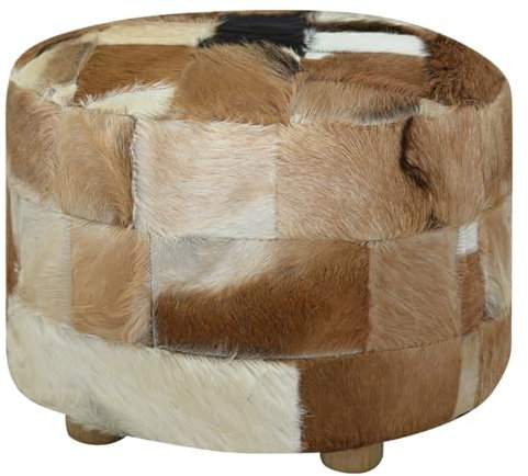 LAPOOH Hocker, Sitzhocker, Fußhocker, Sofahocker, Fuß Hocker, Couch Hocker, Stool, Footstool, Echtes Ziegenfell Rund 50 x 50 x 45 cm