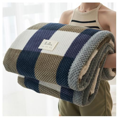 Ergocar Grande Couverture Douce en Velours Double Face Style à Rayures et Carreaux - 70,86 × 78,74 Pouces (180 × 200 Cm)