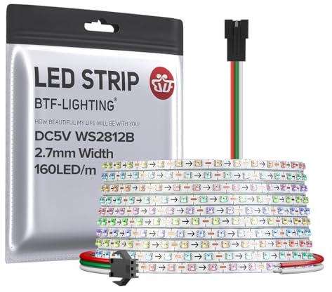 BTF-LIGHTING RGB IC 2.7mm Breite Super Schmaler LED Streifen SMD0807 DC5V 5M 160LEDs/m Adressierbares Band Flexibles Traum Farbe Dünnes Seil IP30 Nicht Wasserdicht für DIY Dekoration (nur Streifen)