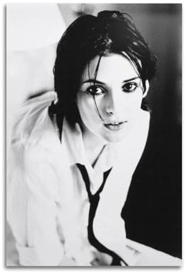Winona Ryder Schwarz-Weiß-Poster, dekoratives Gemälde, Leinwand, Wandkunst, Wohnzimmer, Schlafzimmer, 20 x 30 cm