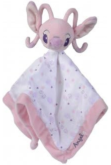 cavernedesjouets Angel Grand Doudou Plat Lange Blanc et Rose 40 x 40 cm - lilo et Stitch - Peluche Enfant et Bebe et avec Carte Tigre - Naissance