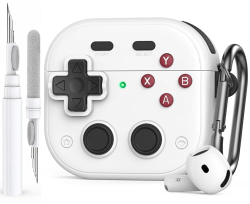 AhaStyle Game Console Design per AirPods 4 Custodia Cover con Clip di Blocco Sicura Antiurto Completa TPU AirPods di 4a Generazione Cover Pelle Protettiva con Kit di Pulizia per Apple AirPods 4 2024