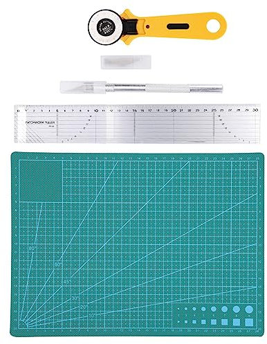 5-teiliges Rollschneider-Set, Rollschneider und Matten-Set, Handgefertigtes Bastelwerkzeug-Set mit Aufbewahrungstasche, Lineal, Schneidematte, Rotierender Stoffschneider,