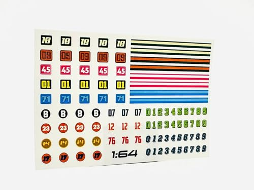 Waterslide Decal 1:64 Startnummer Racing für Carrera Cars Slotcar USA NASCAR V8 Tuning Auto Modellbau Modellbahn Abziehbilder Rallystreifen Tuning Startnummern Motorroad Rennbahn