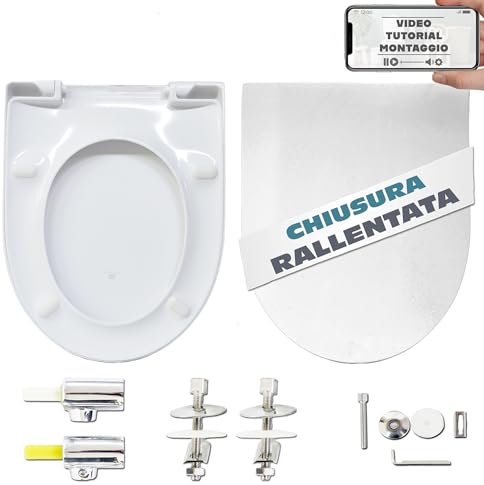 Copriwater per POZZI GINORI, per WC POZZI FAST SLIM Termoindurente, Bianco, Ideal standard, Sedile WC, ALTA QUALITA' - MADE IN ITALY (Forma D Rallentata)