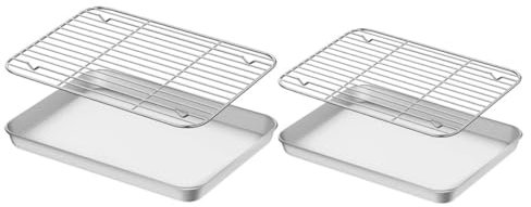 CIYODO 2juegos Bandeja Horno Con Rejilla Acero Inoxidable Unidades Para Hornear Galletas y Pan