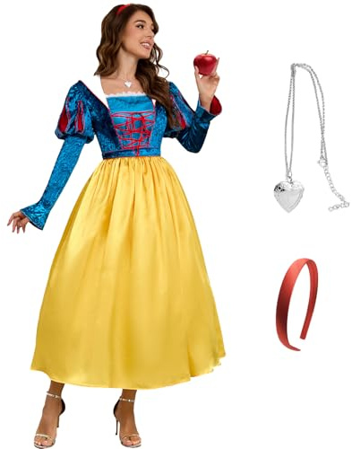AYYOHON Schneeprinzessin, weißes Damenkostüm, Puffärmel, Märchenkleid mit Umhang, Halloween, Rolle, Cosplay, Outfits für Erwachsene, Größe S