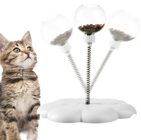 Cat Turntable Toy, Detachable Leaking Ball with Spring Rod, Interactive Food Dispenser, Treat Puzzle, Funny Indoor Cat Feeder, for Play & Mental Stimulation