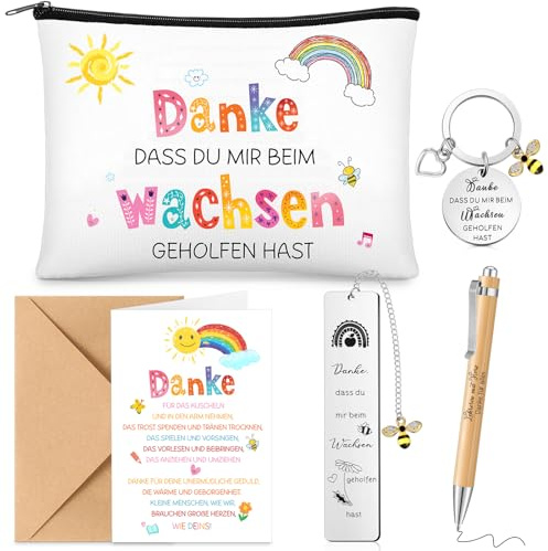 Tenare 6 Pcs Abschiedsgeschenk Erzieherin Schlüsselanhänger Kosmetiktasche | Lehrerin Kugelschreiber, Lesezeichen, Dankeskarte mit Umschlag, Danke Geschenk, Für Lehrerinnen und Erzieherinnen