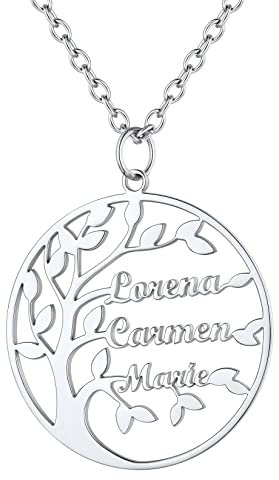 U7 Collier Personnalisé 3 Prénoms Enfant Maman Arbre de Vie Collier Pendentif d'Arbre Généalogique pour Famille