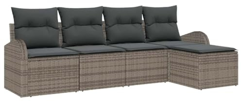 vidaXL 5-teiliges Garten-Sofa-Set mit Kissen in Grau aus Poly Rattan – modernes, stylisches Design für 4 Personen. Bequeme modulare Sitzmöbel für Terrasse, Lounge und Patio.