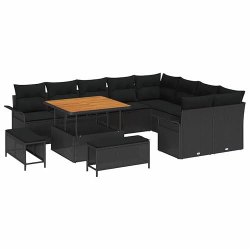 vidaXL 12-teiliges Garten-Sofa-Set mit Kissen, Schwarz, aus Poly Rattan – Bequeme, Moderne Outdoor-Sitzgelegenheiten für Deine Terrasse, Lounge und den Garten im Frühling und Sommer.
