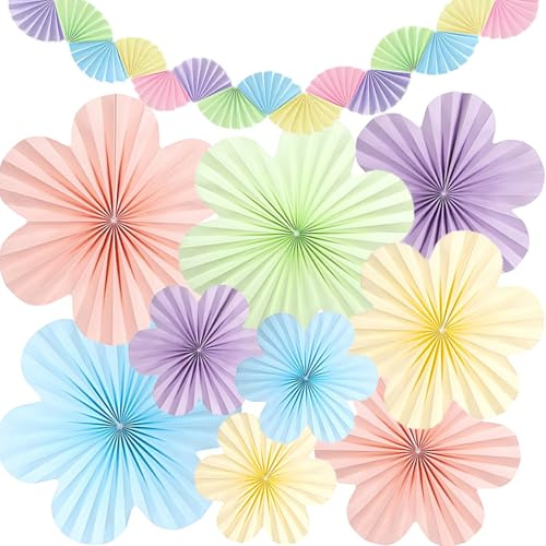 Torytoe 10 Stück Papier Fächer Dekoration, Papier Blumen mit Papierfächer Girlande, Hanging Girlande Blumen Papierfächer für Hochzeit Geburtstag Tea Party Tischdeko Classroom Baby Shower Fasching Deko
