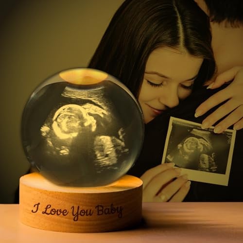 Luz Nocturna con Bola de Cristal con Foto Personalizada | Bola de Decoración con Grabado de Foto por Ultrasonido Personalizable para Pareja, Padres, Mascota, Anuncio de embarazo