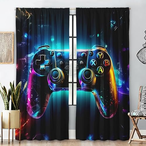 ZZTBQ Gamer Verdunklungsvorhänge Gaming2er Set H 210 x B 132 cm Thermovorhang Kälteschutz Vorhang Blickdicht mit Ösen Bunt 1 Gardinenschals mit Schlaufen Thermovorhang