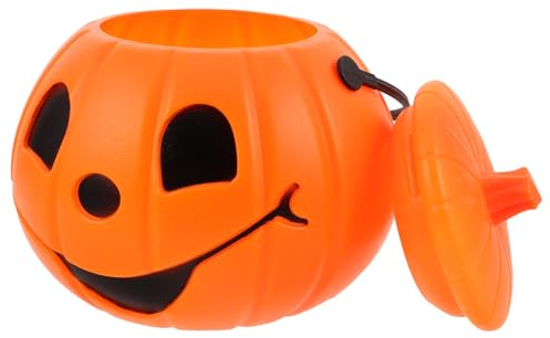 JUMPLAWN Halloween Kürbiseimer mit Deckel Tragbarer Kunststoff Süßigkeitenbehälter mit Niedlichen Runden Augen für Partydeko und Halloween Candy Aufbewahrung Zuhause und Unterwegs