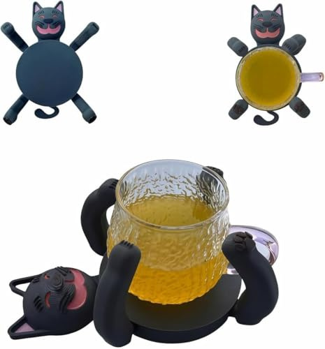 cute cat coasters 3D Print Cat Coasters, Funny Cats Cup Holder For Drinks (Grey,2PCS)
