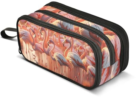OWFKAY Trousse à crayons flamants roses pour garçons et filles, grande capacité avec 3 compartiments, trousse à crayons pour la rentrée scolaire, organisateur de papeterie