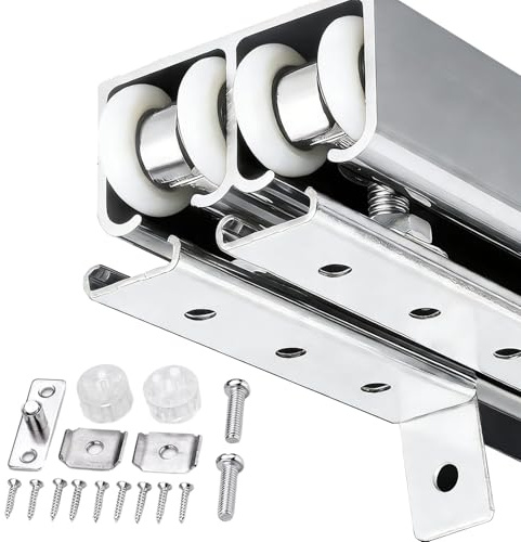 Rail Porte Coulissante Système de Rails Coulissants à Fixation Supérieure pour Deux Portes, Ferrures de Remplacement pour Portes Coulissantes(Silver,3.0m(9.8 ft))