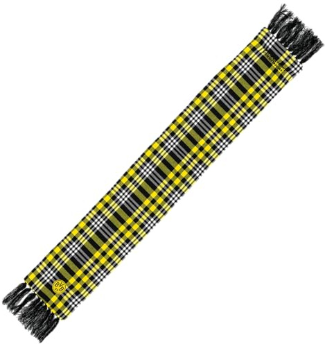 Dortmund BVB Borussia Schal Kariert, Gelb-Schwarz-Weiß | 65% Polyester 32% Viskose, 180 x 20 cm, mit BVB-Emblem