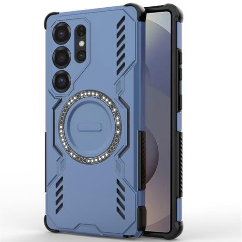 Techsuit für Samsung Galaxy S25 Ultra Hülle mit Magnetring, Stoßfest, Verstärkte Ecken, Kameraschutz, Anti Rutsch Textur, Erhöhte Kanten, ArmorMag Case Series, PC TPU Hybrid, Blau