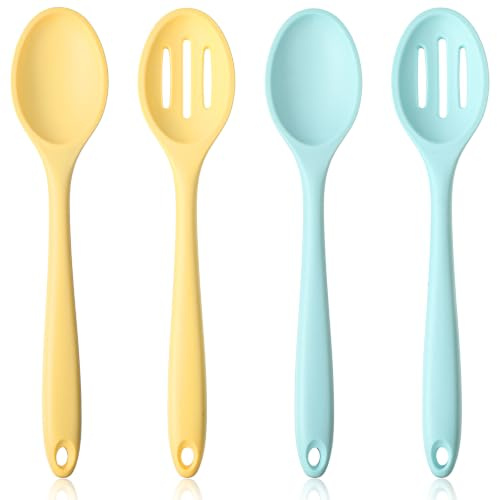 Classicseali 4PCS Silicone Spoons for Cooking,7.87'' Silicone Cooking Spoon | Heat Resistant Silicone Spoon Small, for Kitchen Cookings Bake Mixing Serving Stirring Draining Dishwasher Safe, 2 Styles