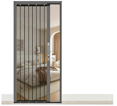 falttür Falttür Schlafzimmer Aluminiumrahmen, Schiebetür Mit Edelstahl-Mesh, Akkordeontür Eingang Balkon Haus Nutzung(Gray,85x200cm(33x79in))