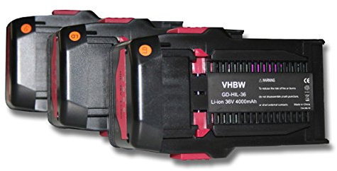 vhbw 3X Batterie Remplacement pour Hilti B36V, B36, 2203932, 418009 pour Outil électrique (4000 mAh, Li-ION, 36 V)