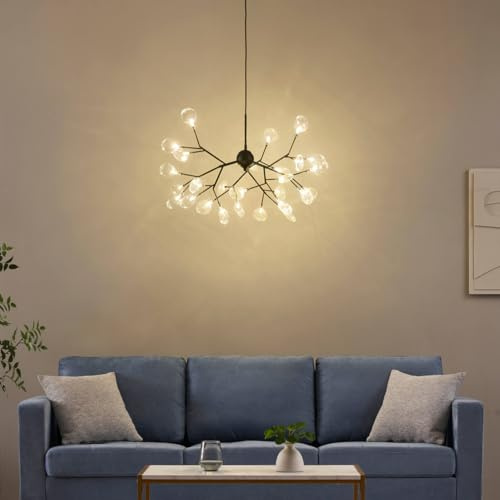 Kosilum – Hängeleuchte Zweig Metall schwarz – Arsinoe – Licht warmweiß Beleuchtung Wohnzimmer Schlafzimmer Küche Flur – 27 x max 2 W – G4 – 12 V – IP20