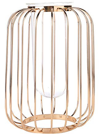 Gold Vase Nordic Schmiedeeisen Laterne-förmigen Blumenvase Glasröhre Metalldraht Kerzenhalter für Hochzeit Dekoration(Champagnergold)